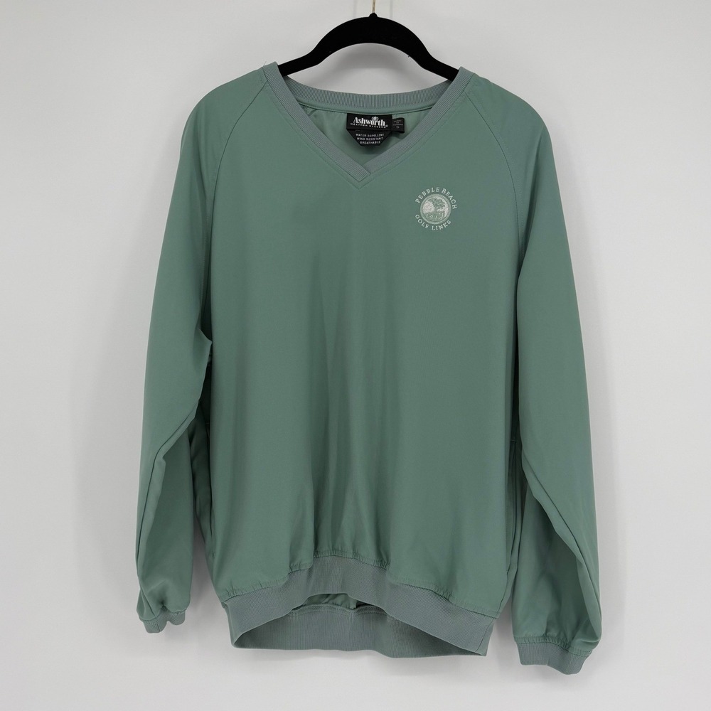 Ashworth Pebble Beach Golf Links Windshirt Sage Green V-Neck Pullover Womens S